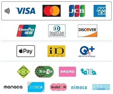 ご利用可能な決済：タッチ決済、VISA、Mastercard、JCB、AMEX、銀聯（UnionPay）、Diners Club、Discover、Apple Pay、iD、QUICPay、Kitaca、Suica、PASMO、TOICA、manaca、ICOCA、SUGOCA、nimoca、はやかけん